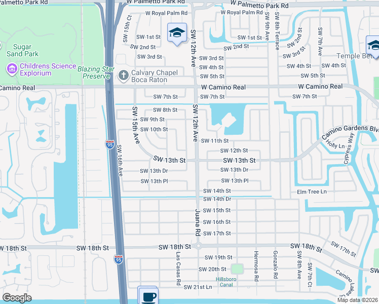 map of restaurants, bars, coffee shops, grocery stores, and more near 1236 Southwest 13th Street in Boca Raton