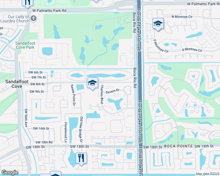 map of restaurants, bars, coffee shops, grocery stores, and more near 8285 Thames Boulevard in Boca Raton