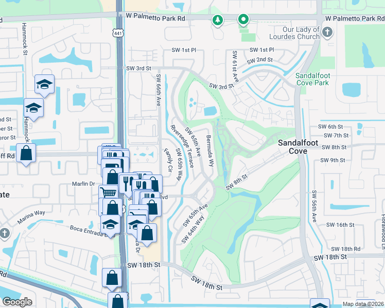 map of restaurants, bars, coffee shops, grocery stores, and more near 22717 Southwest 65th Terrace in Boca Raton