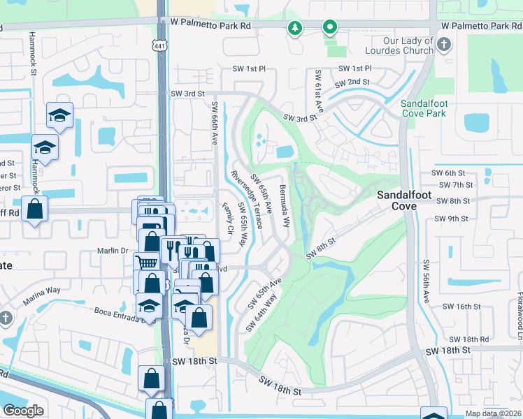 map of restaurants, bars, coffee shops, grocery stores, and more near 22717 Southwest 65th Terrace in Boca Raton