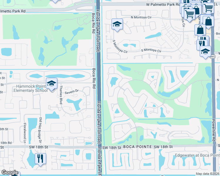 map of restaurants, bars, coffee shops, grocery stores, and more near 22696 Meridiana Drive in Boca Raton