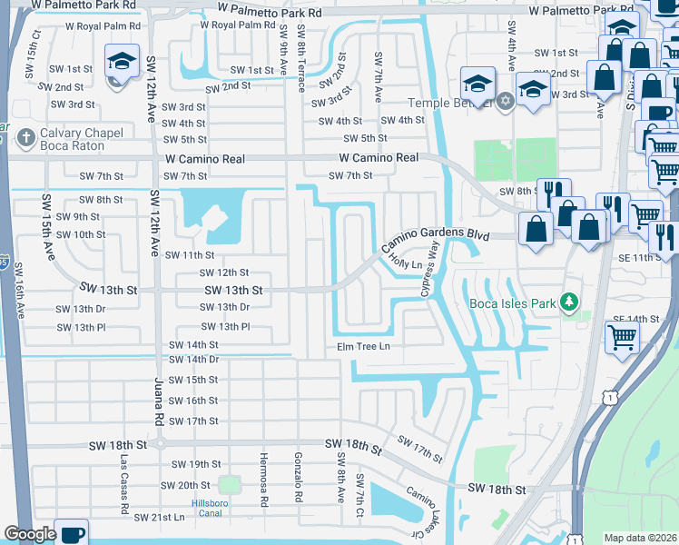 map of restaurants, bars, coffee shops, grocery stores, and more near 1140 Pepperridge Terrace in Boca Raton