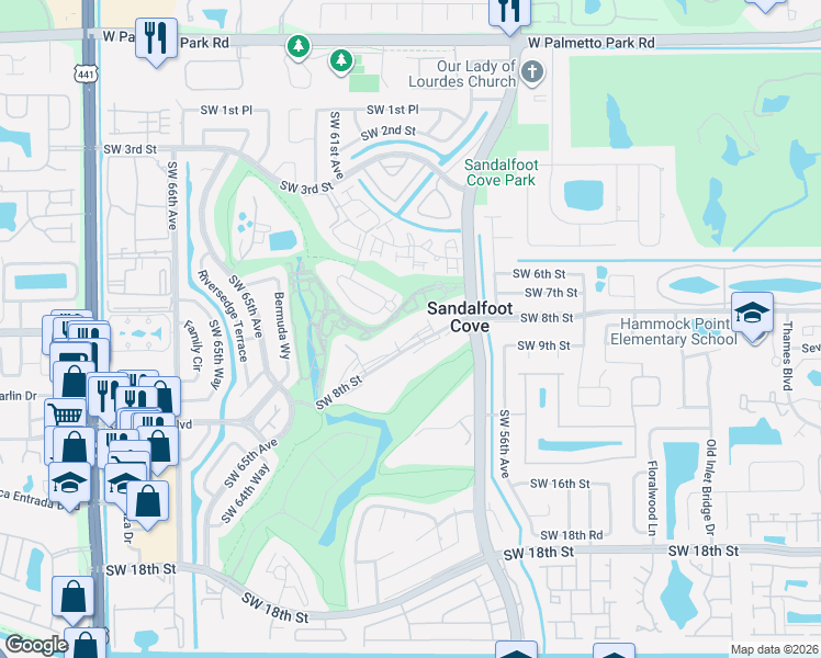 map of restaurants, bars, coffee shops, grocery stores, and more near 9400 Southwest 8th Street in Boca Raton