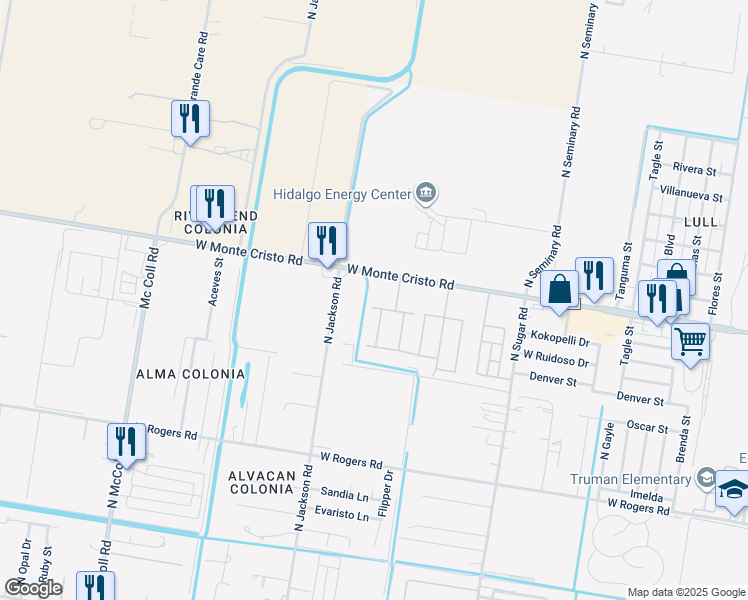map of restaurants, bars, coffee shops, grocery stores, and more near 2102 West Monte Cristo Road in Edinburg