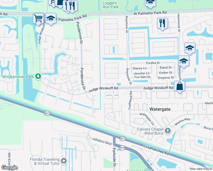 map of restaurants, bars, coffee shops, grocery stores, and more near 22564 Lanyard Street in Boca Raton