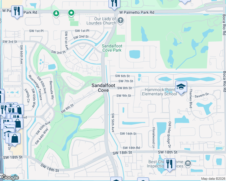 map of restaurants, bars, coffee shops, grocery stores, and more near 9020 Southwest 8th Street in Boca Raton