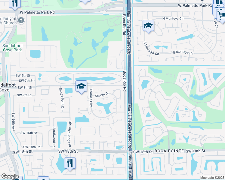 map of restaurants, bars, coffee shops, grocery stores, and more near 8519 Boca Rio Drive in Boca Raton