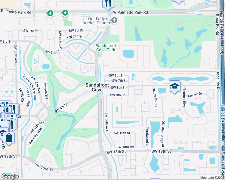 map of restaurants, bars, coffee shops, grocery stores, and more near 8941 Southwest 8th Street in Boca Raton