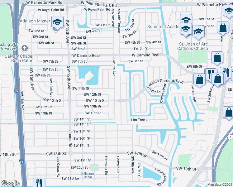 map of restaurants, bars, coffee shops, grocery stores, and more near 2 Southwest 9th Avenue in Boca Raton