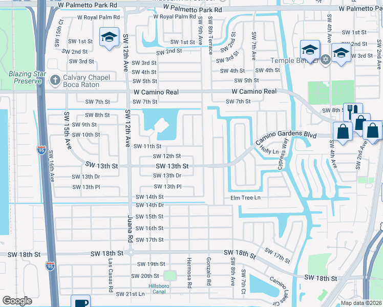 map of restaurants, bars, coffee shops, grocery stores, and more near 998 Southwest 11th Street in Boca Raton
