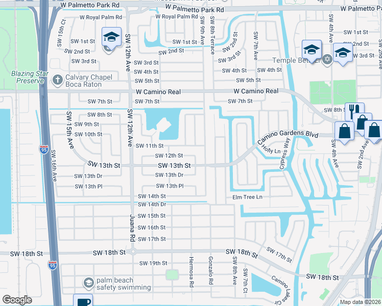 map of restaurants, bars, coffee shops, grocery stores, and more near 998 Southwest 11th Street in Boca Raton