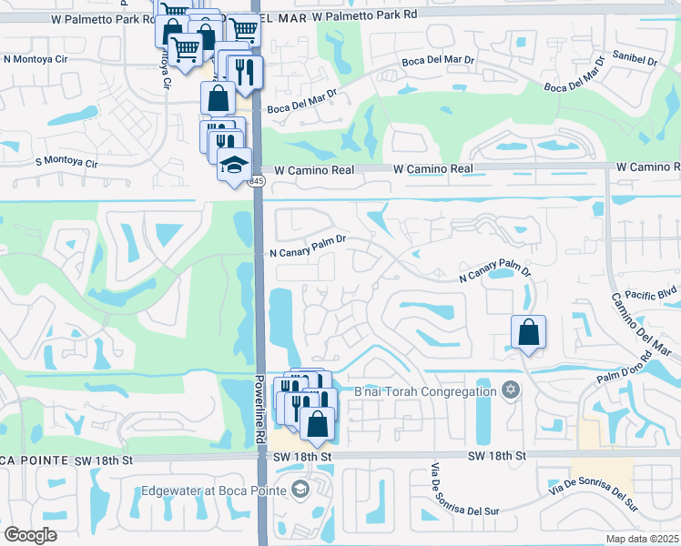 map of restaurants, bars, coffee shops, grocery stores, and more near 6732 Canary Palm Circle in Boca Raton