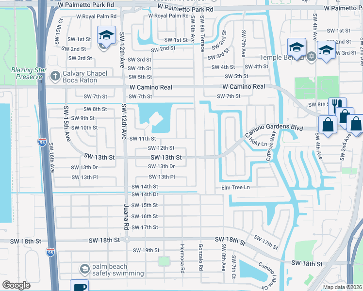 map of restaurants, bars, coffee shops, grocery stores, and more near 998 Southwest 11th Street in Boca Raton