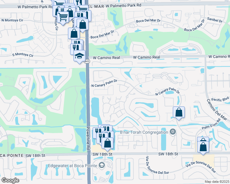 map of restaurants, bars, coffee shops, grocery stores, and more near 6732 Canary Palm Circle in Boca Raton