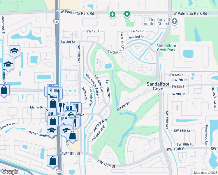 map of restaurants, bars, coffee shops, grocery stores, and more near 22660 Southwest 64th Way in Boca Raton