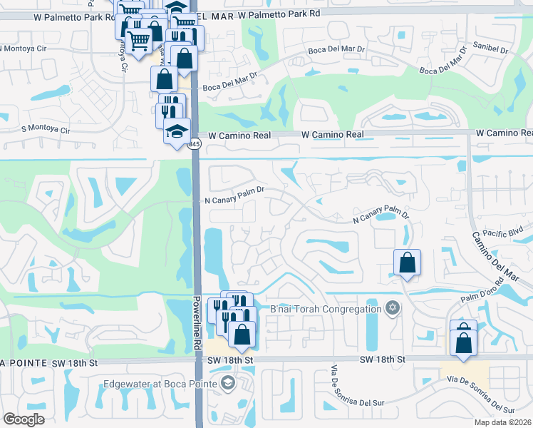 map of restaurants, bars, coffee shops, grocery stores, and more near 6732 Canary Palm Circle in Boca Raton