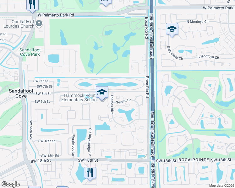 map of restaurants, bars, coffee shops, grocery stores, and more near 8243 Severn Drive in Boca Raton