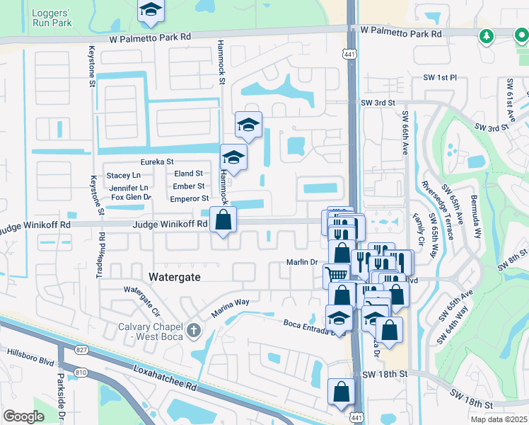 map of restaurants, bars, coffee shops, grocery stores, and more near 10375 Boca Springs Drive in Boca Raton