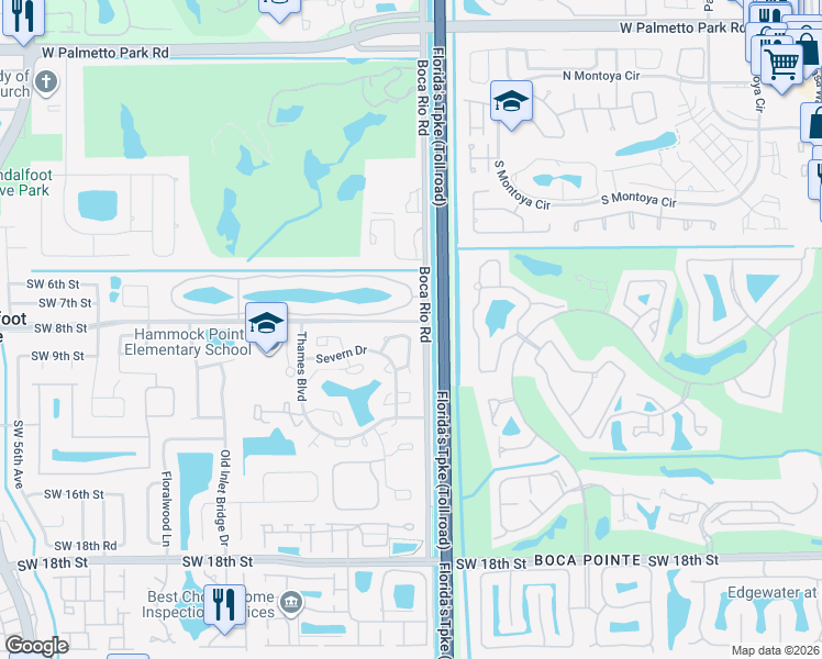 map of restaurants, bars, coffee shops, grocery stores, and more near 8141 Severn Drive in Boca Raton
