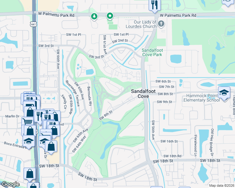 map of restaurants, bars, coffee shops, grocery stores, and more near 9320 Southwest 61st Way in Boca Raton