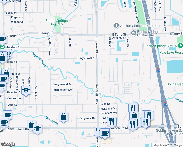 map of restaurants, bars, coffee shops, grocery stores, and more near 27330 Preservation Street in Bonita Springs