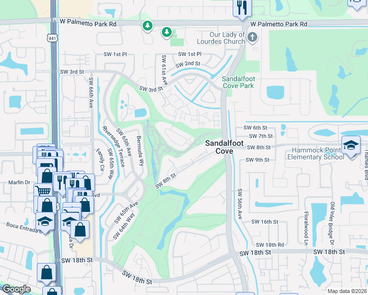 map of restaurants, bars, coffee shops, grocery stores, and more near 9340 Southwest 61st Way in Boca Raton