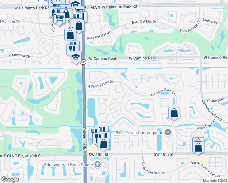 map of restaurants, bars, coffee shops, grocery stores, and more near 6722 Canary Palm Circle in Boca Raton