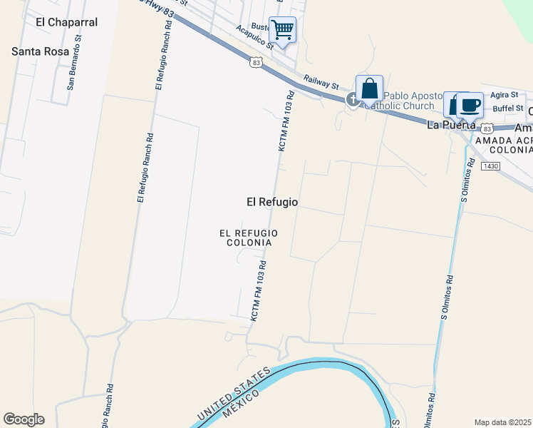 map of restaurants, bars, coffee shops, grocery stores, and more near in El Refugio