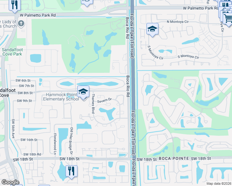 map of restaurants, bars, coffee shops, grocery stores, and more near 8519 Boca Rio Drive in Boca Raton