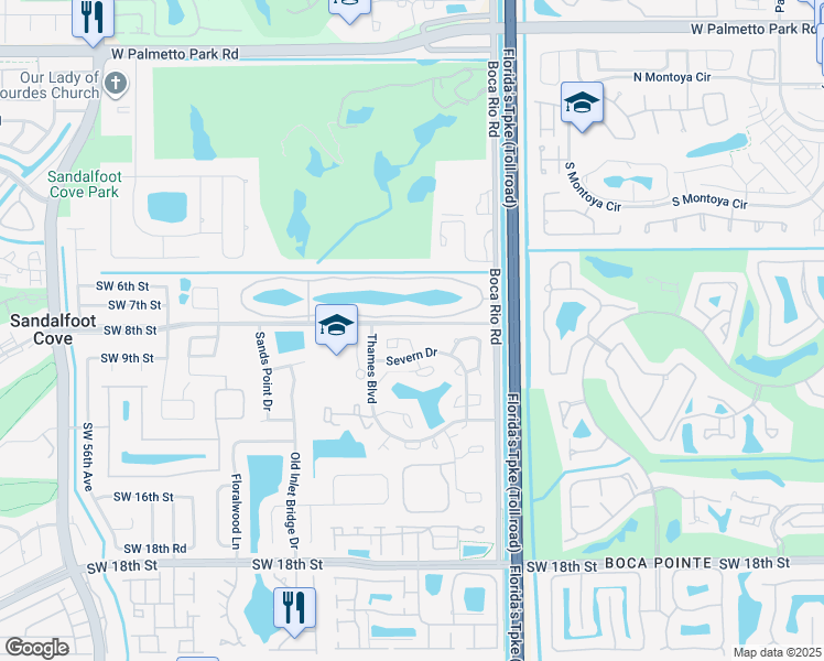 map of restaurants, bars, coffee shops, grocery stores, and more near 8237 Severn Drive in Boca Raton