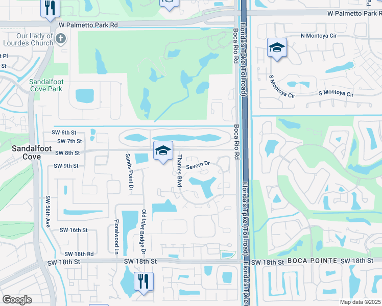map of restaurants, bars, coffee shops, grocery stores, and more near 8237 Severn Drive in Boca Raton