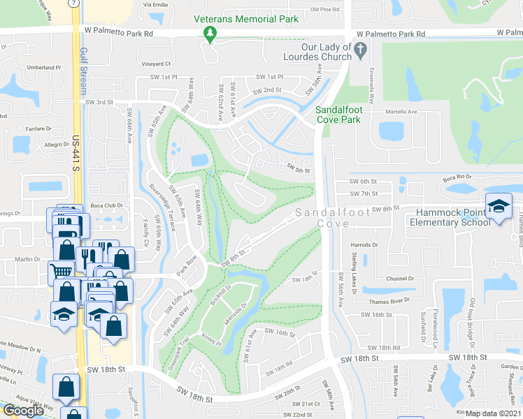 map of restaurants, bars, coffee shops, grocery stores, and more near 9320 Southwest 61st Way in Boca Raton
