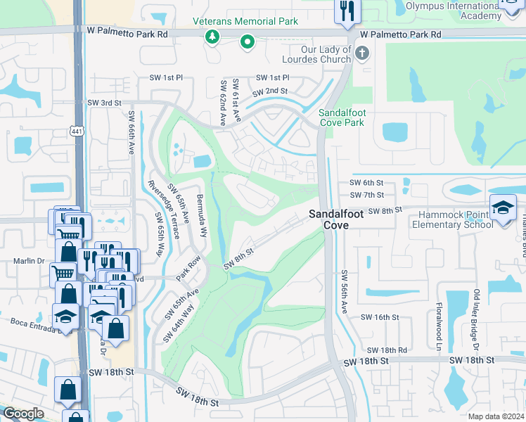 map of restaurants, bars, coffee shops, grocery stores, and more near 9320 Southwest 61st Way in Boca Raton