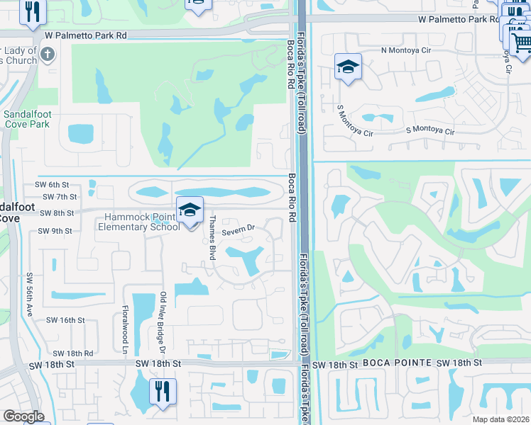 map of restaurants, bars, coffee shops, grocery stores, and more near 8519 Boca Rio Drive in Boca Raton