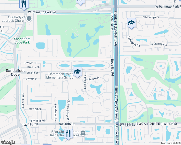 map of restaurants, bars, coffee shops, grocery stores, and more near 8237 Severn Drive in Boca Raton