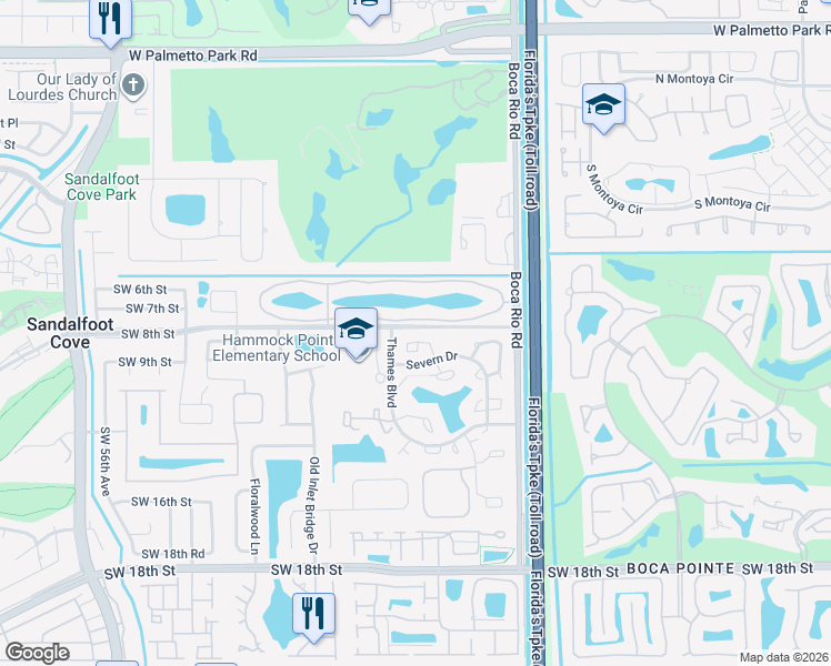 map of restaurants, bars, coffee shops, grocery stores, and more near 8237 Severn Drive in Boca Raton
