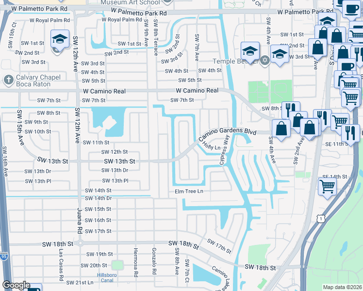 map of restaurants, bars, coffee shops, grocery stores, and more near 1140 Pepperridge Terrace in Boca Raton