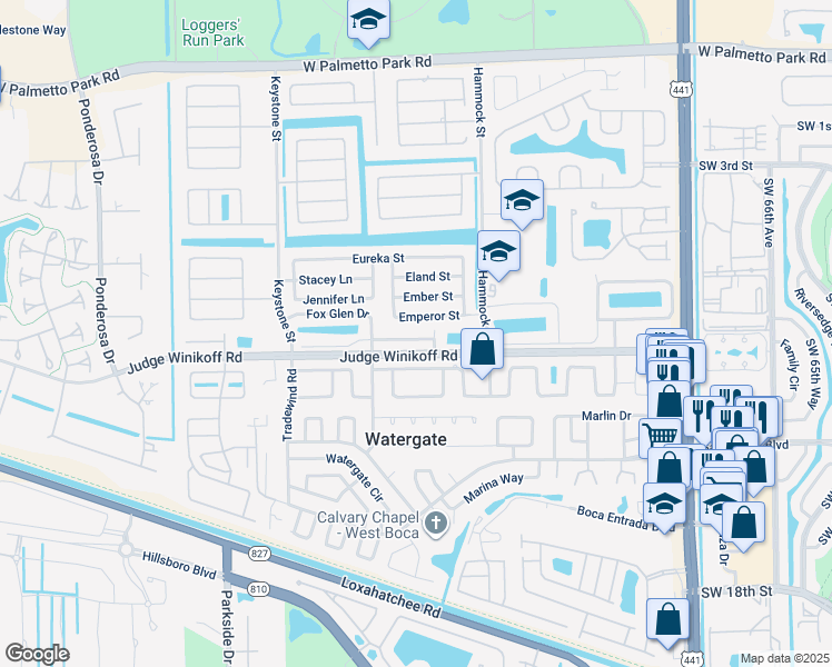 map of restaurants, bars, coffee shops, grocery stores, and more near 10639 Palm Spring Drive in Boca Raton