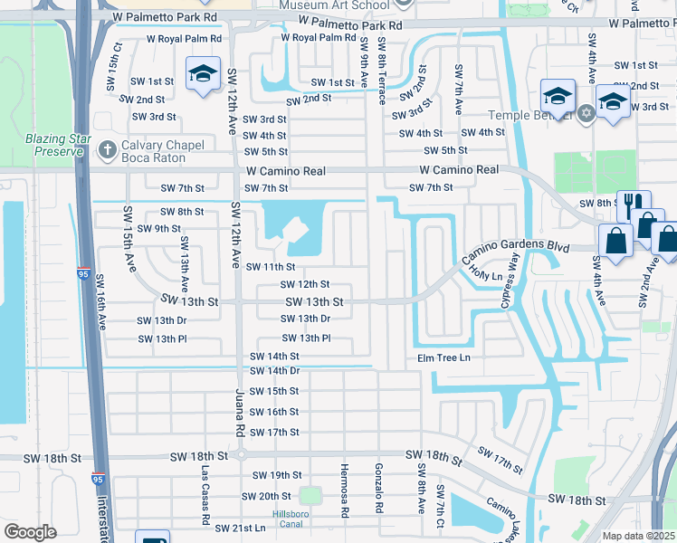 map of restaurants, bars, coffee shops, grocery stores, and more near 998 Southwest 11th Street in Boca Raton