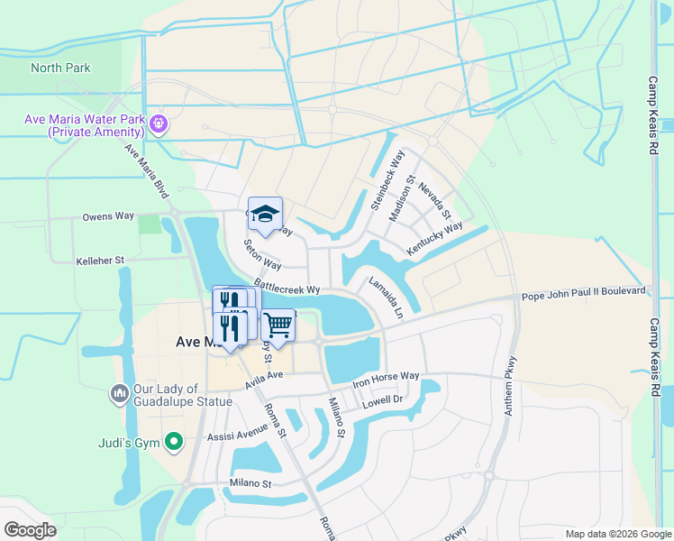 map of restaurants, bars, coffee shops, grocery stores, and more near 4464 Steinbeck Way in Ave Maria