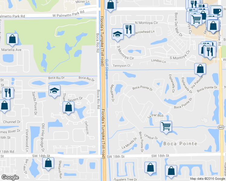 map of restaurants, bars, coffee shops, grocery stores, and more near 22696 Meridiana Drive in Boca Raton