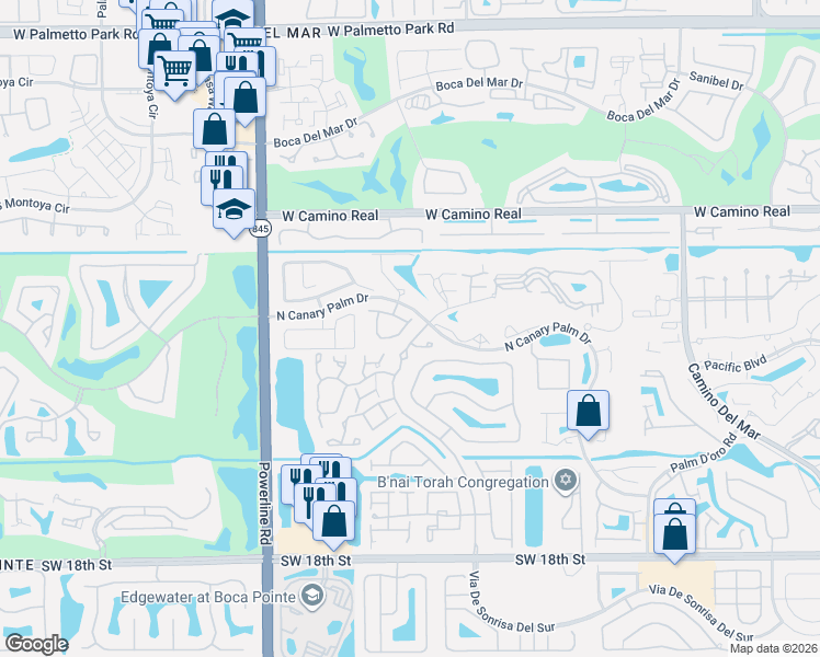 map of restaurants, bars, coffee shops, grocery stores, and more near 6676 Canary Palm Circle in Boca Raton