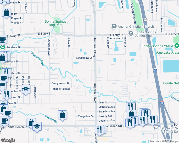 map of restaurants, bars, coffee shops, grocery stores, and more near 27330 Preservation Street in Bonita Springs