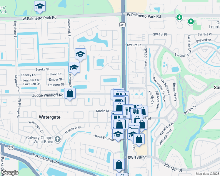 map of restaurants, bars, coffee shops, grocery stores, and more near 10101 Judge Winikoff Road in Boca Raton
