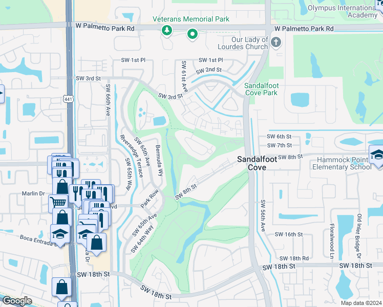 map of restaurants, bars, coffee shops, grocery stores, and more near 9380 Southwest 61st Way in Boca Raton