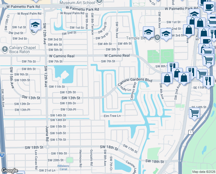 map of restaurants, bars, coffee shops, grocery stores, and more near 1140 Pepperridge Terrace in Boca Raton