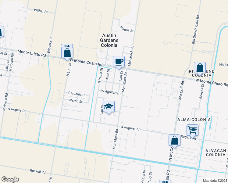 map of restaurants, bars, coffee shops, grocery stores, and more near 3304 Belinda Street in Edinburg