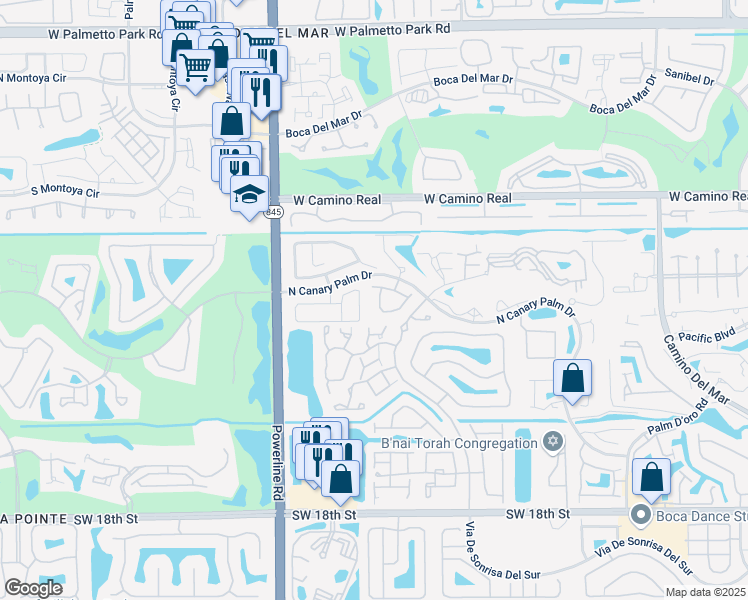 map of restaurants, bars, coffee shops, grocery stores, and more near 6732 Canary Palm Circle in Boca Raton