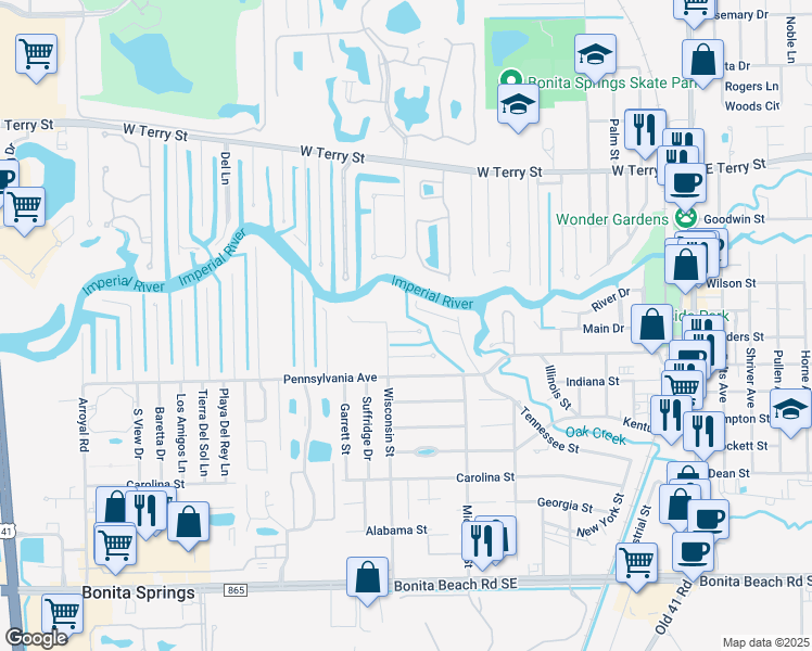 map of restaurants, bars, coffee shops, grocery stores, and more near 9779 Montana Court in Bonita Springs