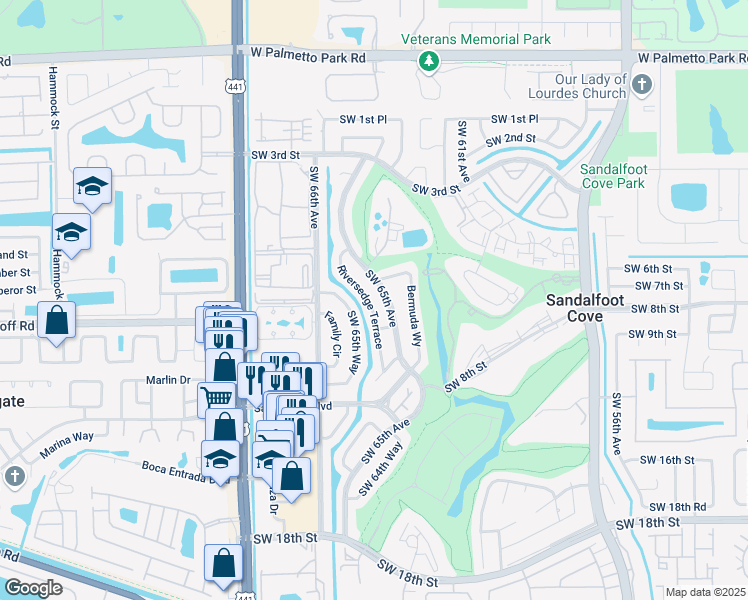 map of restaurants, bars, coffee shops, grocery stores, and more near 22634 Southwest 65th Terrace in Boca Raton